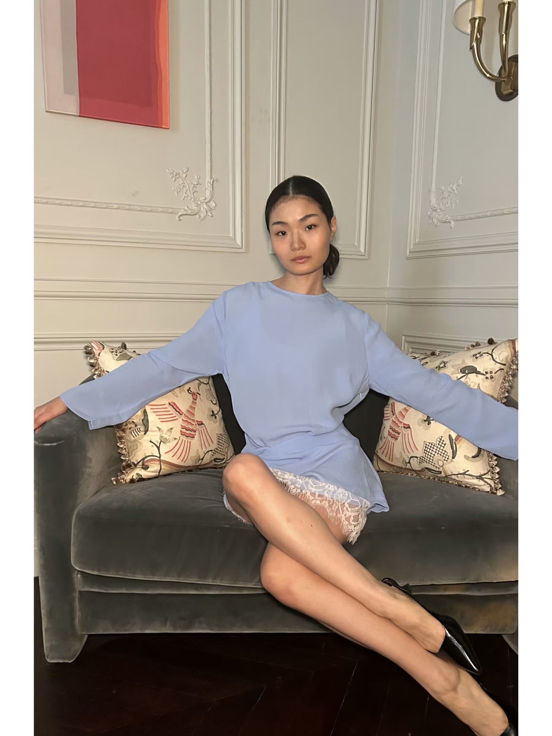 emilia mini dress Emilia | Powder BLUE Long-Sleeve Mini Dress With Sash